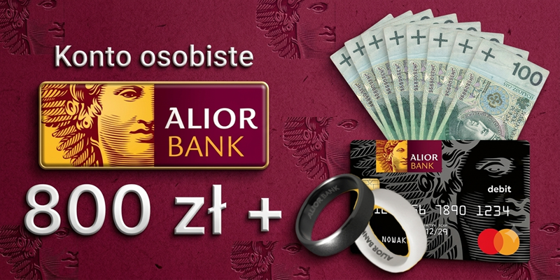 Alior Konto: 800 zł premii, karta i obrączka płatnicza